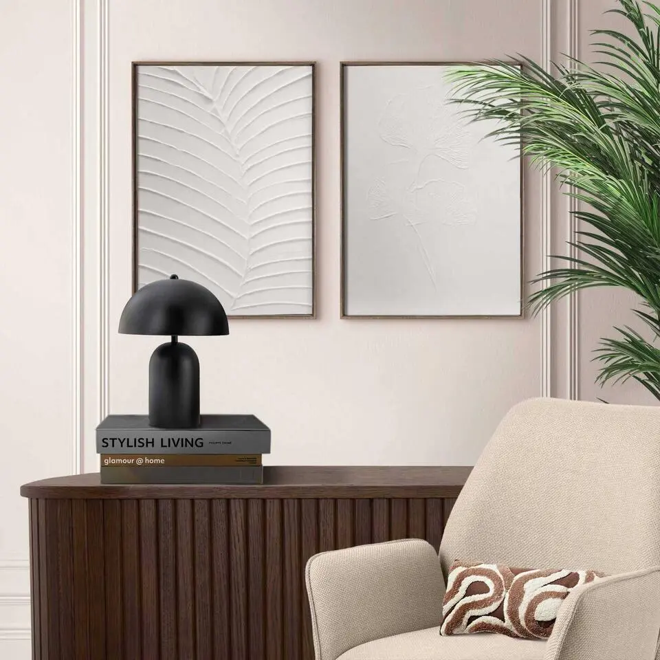 Abstracte wanddecoratie set met structuur Minimalistische bladeren - 40 x 30