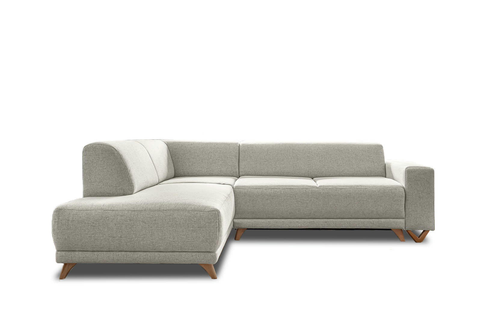 BELLA - Canapé d'angle gauche convertible 5 places en tissu beige