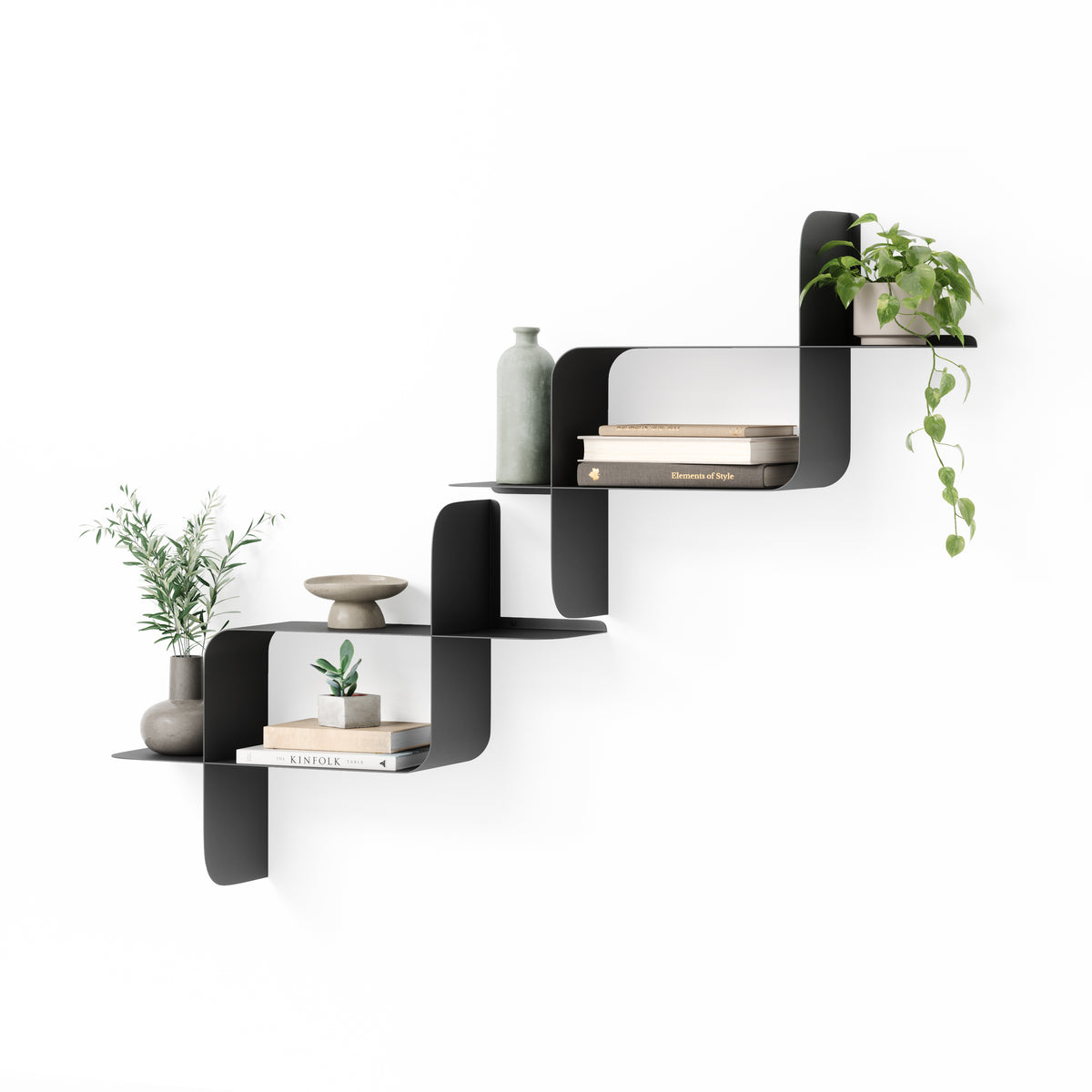 Umbra metalen wandplank, Set van 2, Montage - 61 x 47 x 15 cm - Zwart