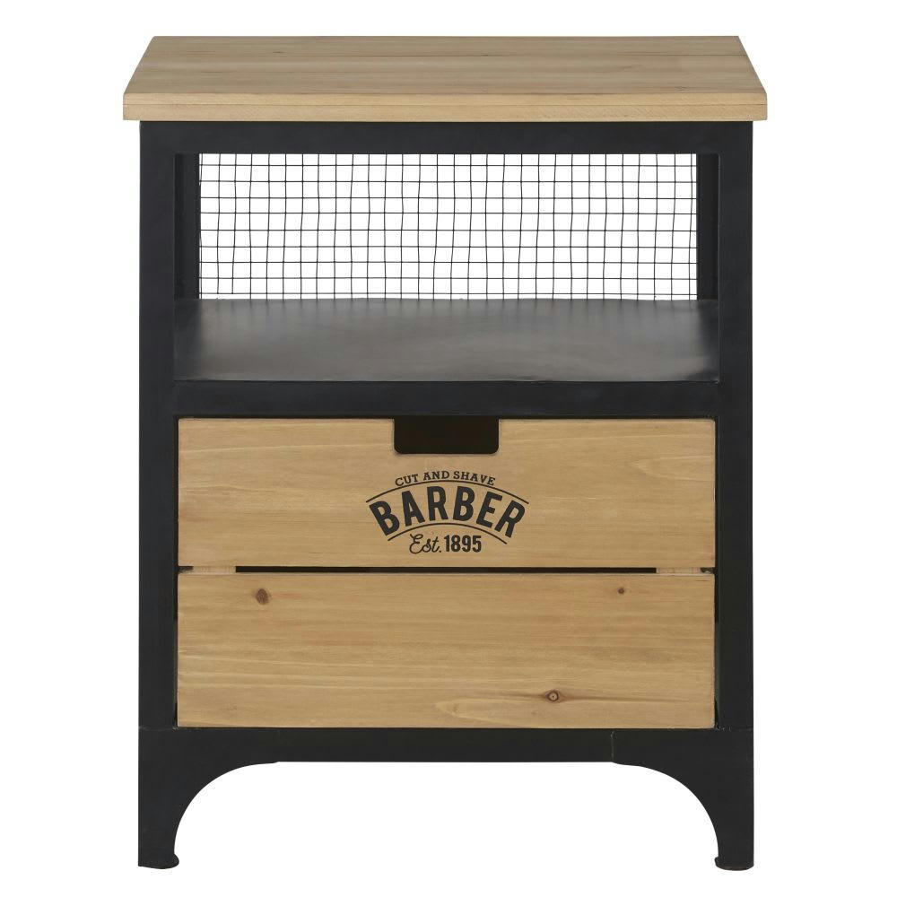 Harvey - Table de chevet 1 tiroir en sapin massif et métal noir