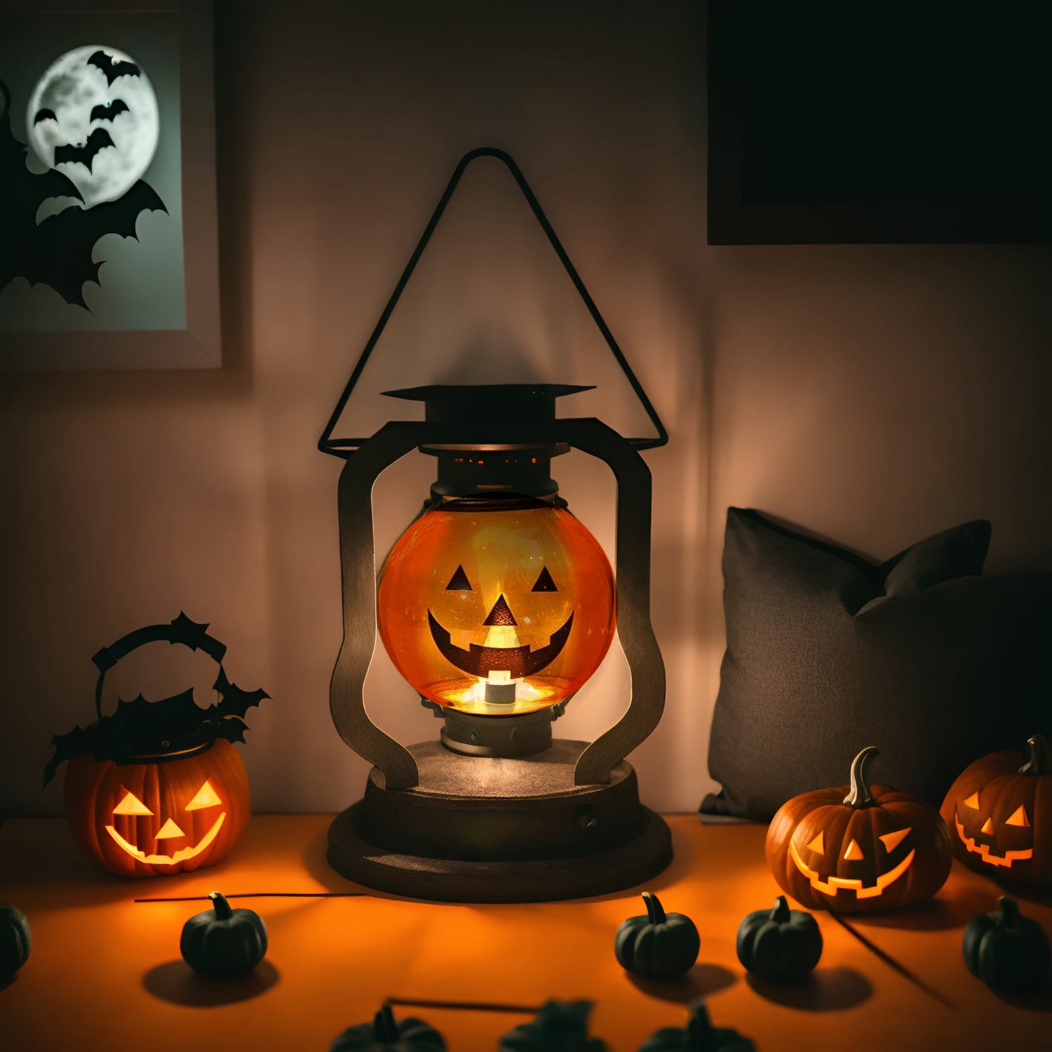 Lanterna zucca Halloween con suoni 14 cm