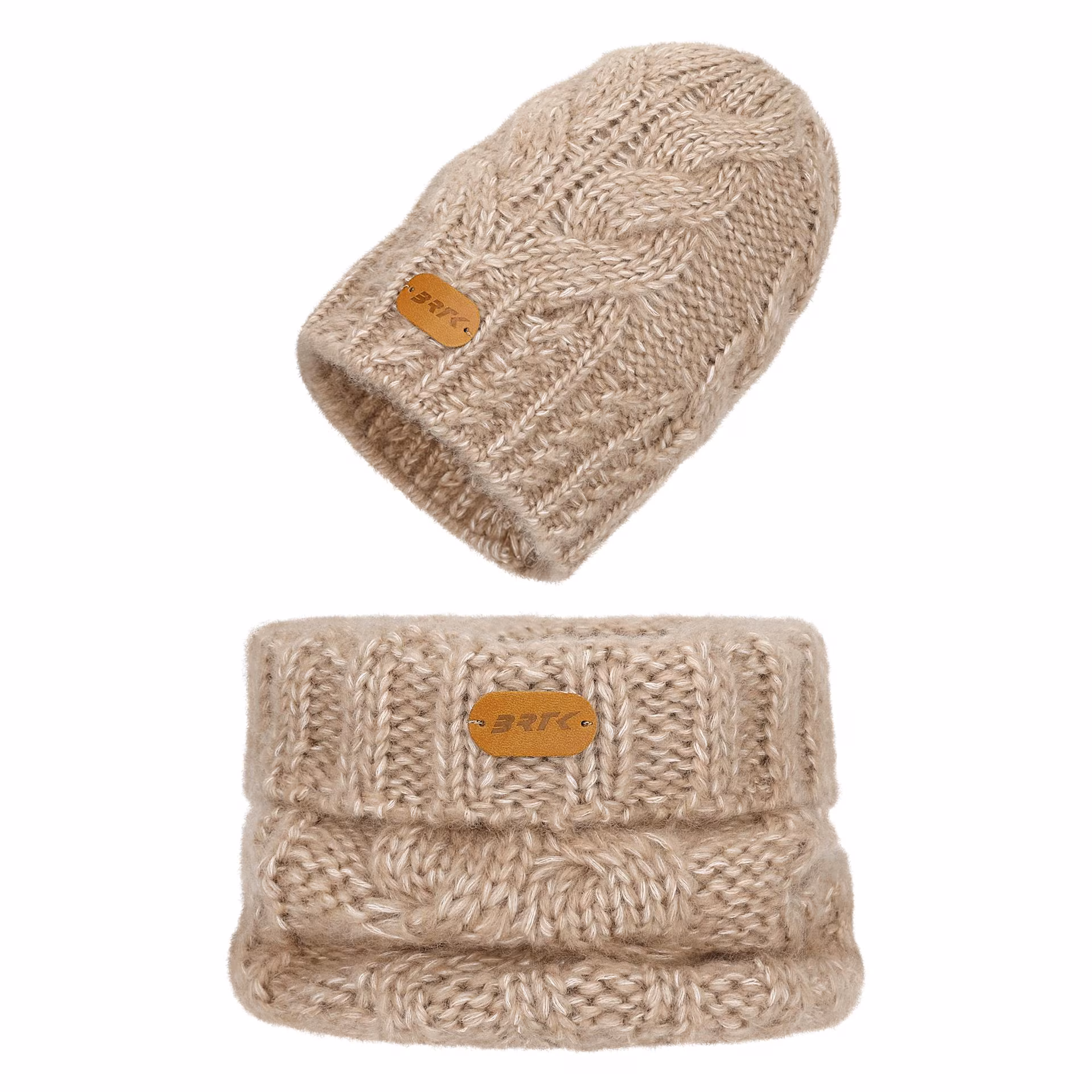 Beżowy zestaw BARTEK z wełną merino 85604-84, czapka   komin