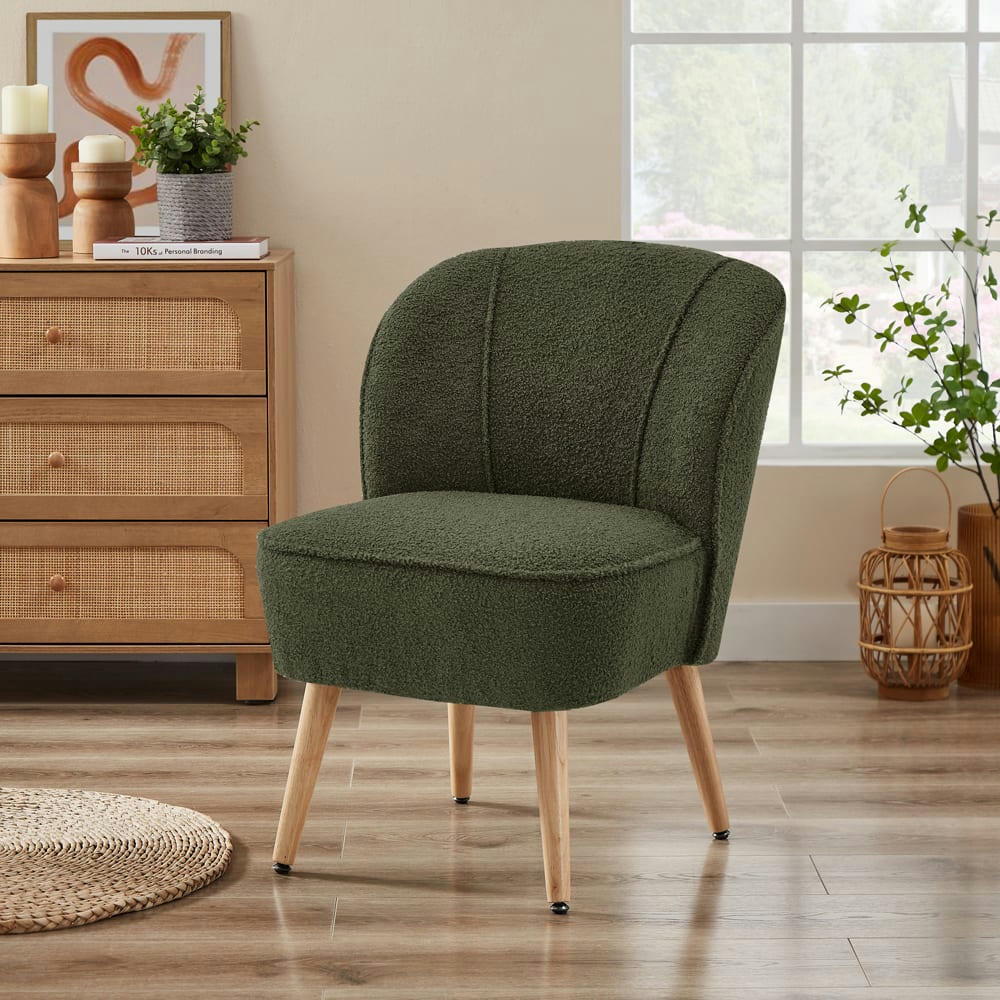 TIVOLI - Fauteuil  tissu bouclette kaki