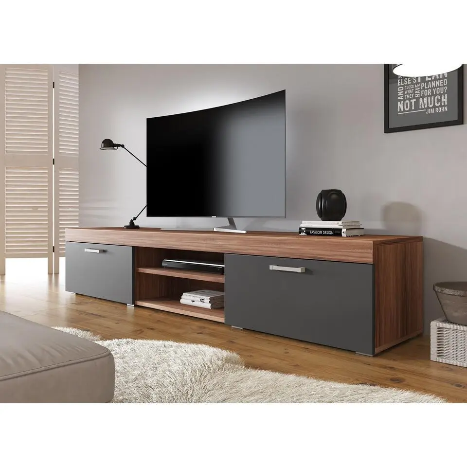 Meubella - TV-Meubel Slim - Grijs - Eiken - 200 cm