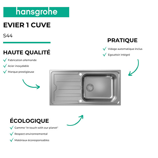 Evier 1 bac HANSGROHE S44 inox   robinet de cuisine HANSGROHE Logis M31 120 chromé