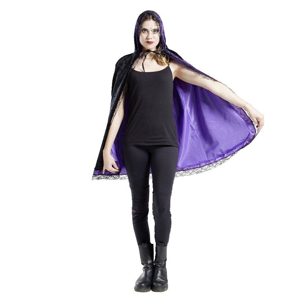 Cape de sorcière déguisement Halloween finition dentelle