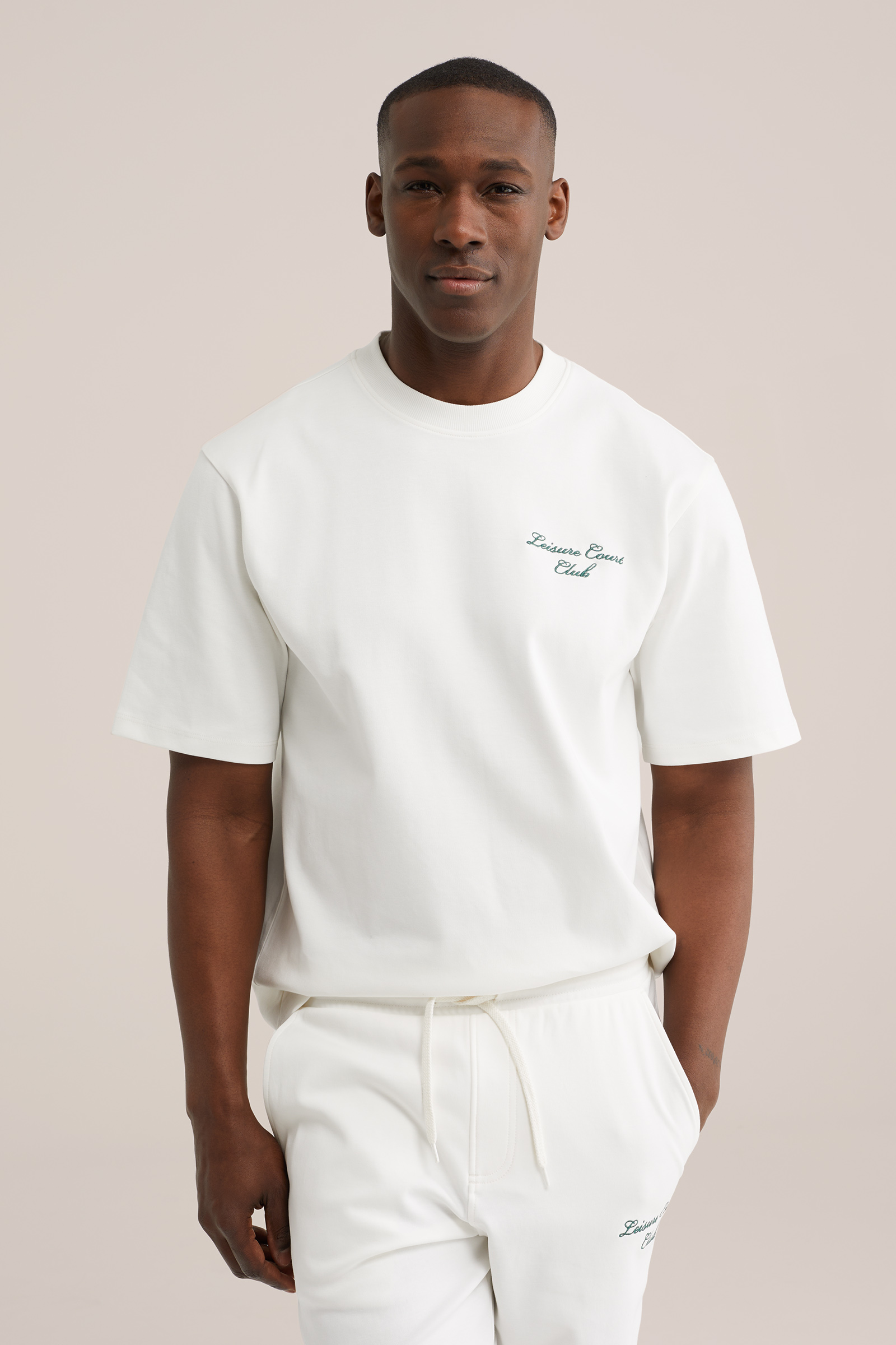 Heren loose-fit heavyweight T-shirt met embroidery en print