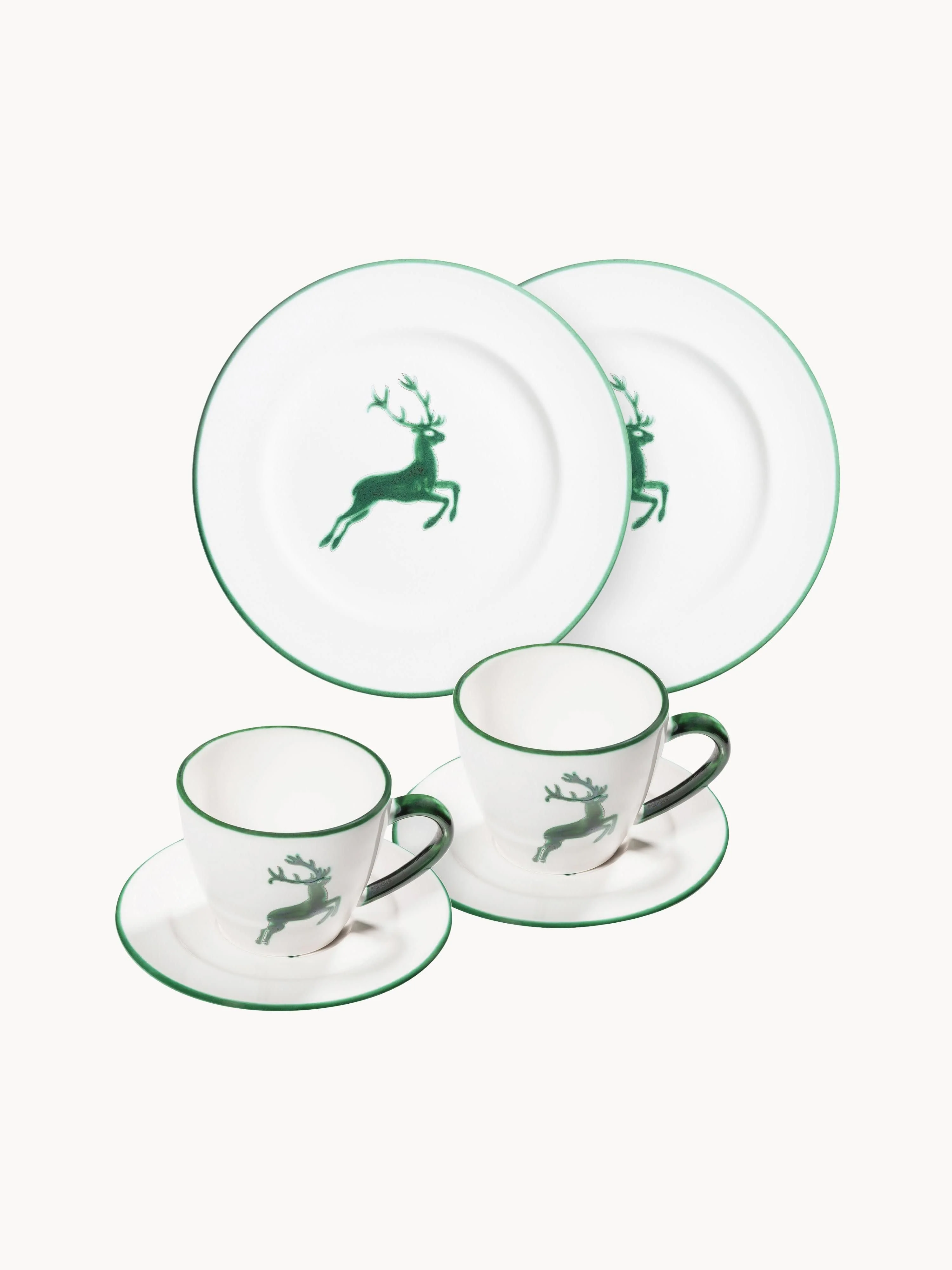 Handgefertigtes Kaffeeservice Grüner Hirsch, 2 Personen, 6er-Set