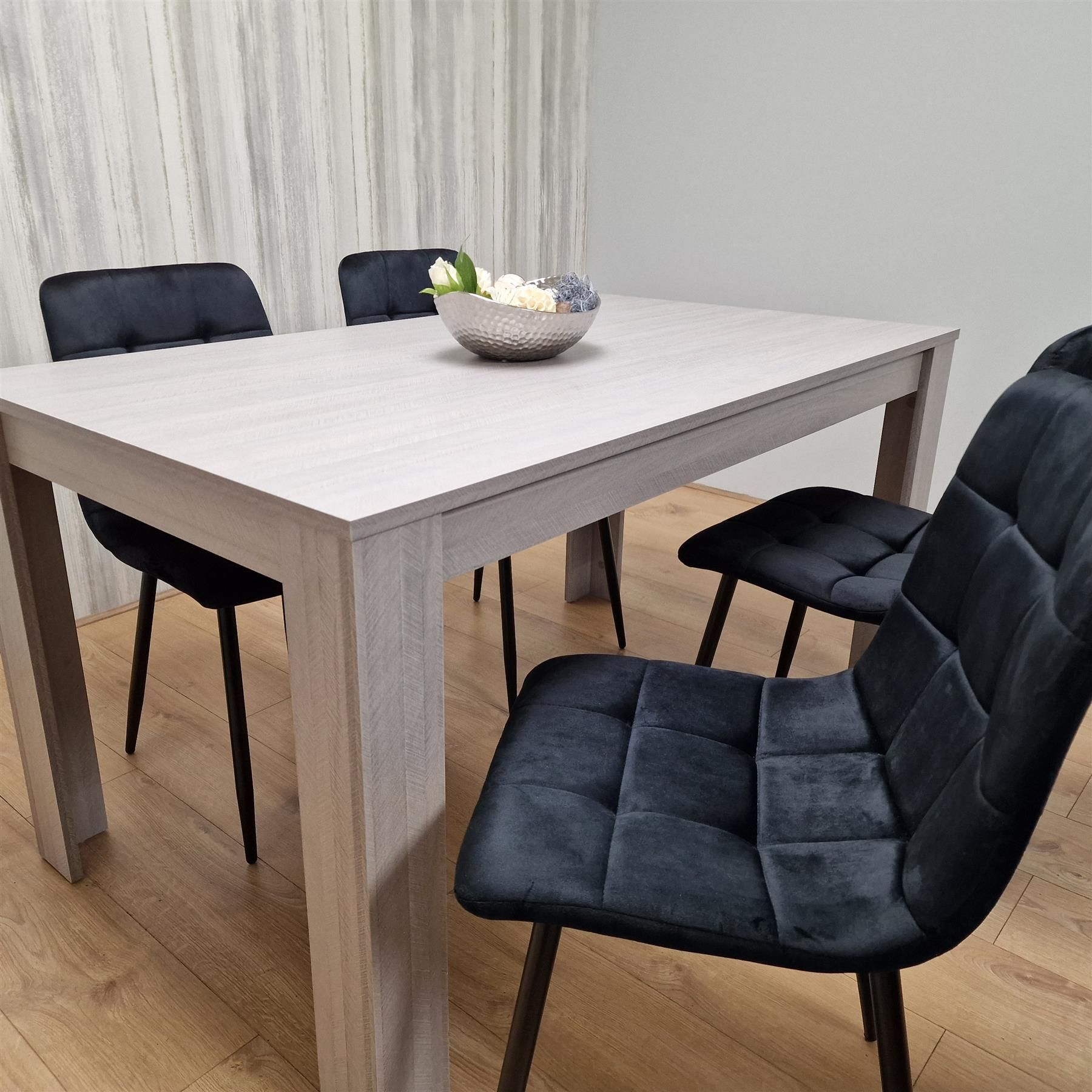 KOSY KOALA Kosy Koala Modern Grey Rectangle Dining Table Set With 4 Black Velvet Chairs Dining Room Furniture