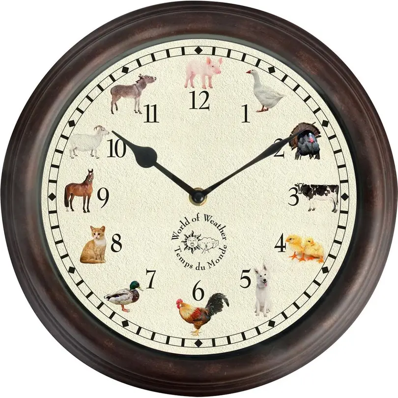 Wanduhr Gartenuhr mit Bauernhoftiergeräuschen