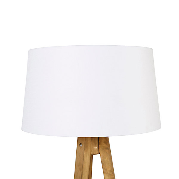 Lampadaire trépied rustique vintage en bois avec abat-jour en lin blanc 45 cm - Tripod Classic