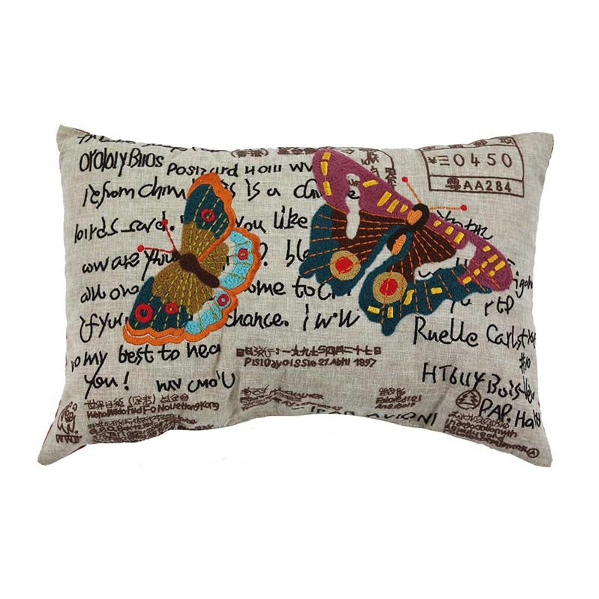 BUTTERFLY - Coussin en lin papillons esprit vintage multi 30x45