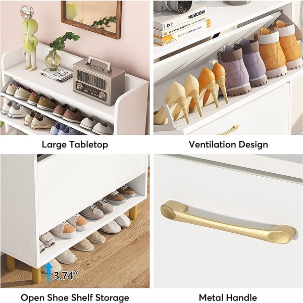 Shoe Storage Storage, Freestanding Shoe Cabinet with 2 Drawers and Open Shelves for Entryway - 2-Tier