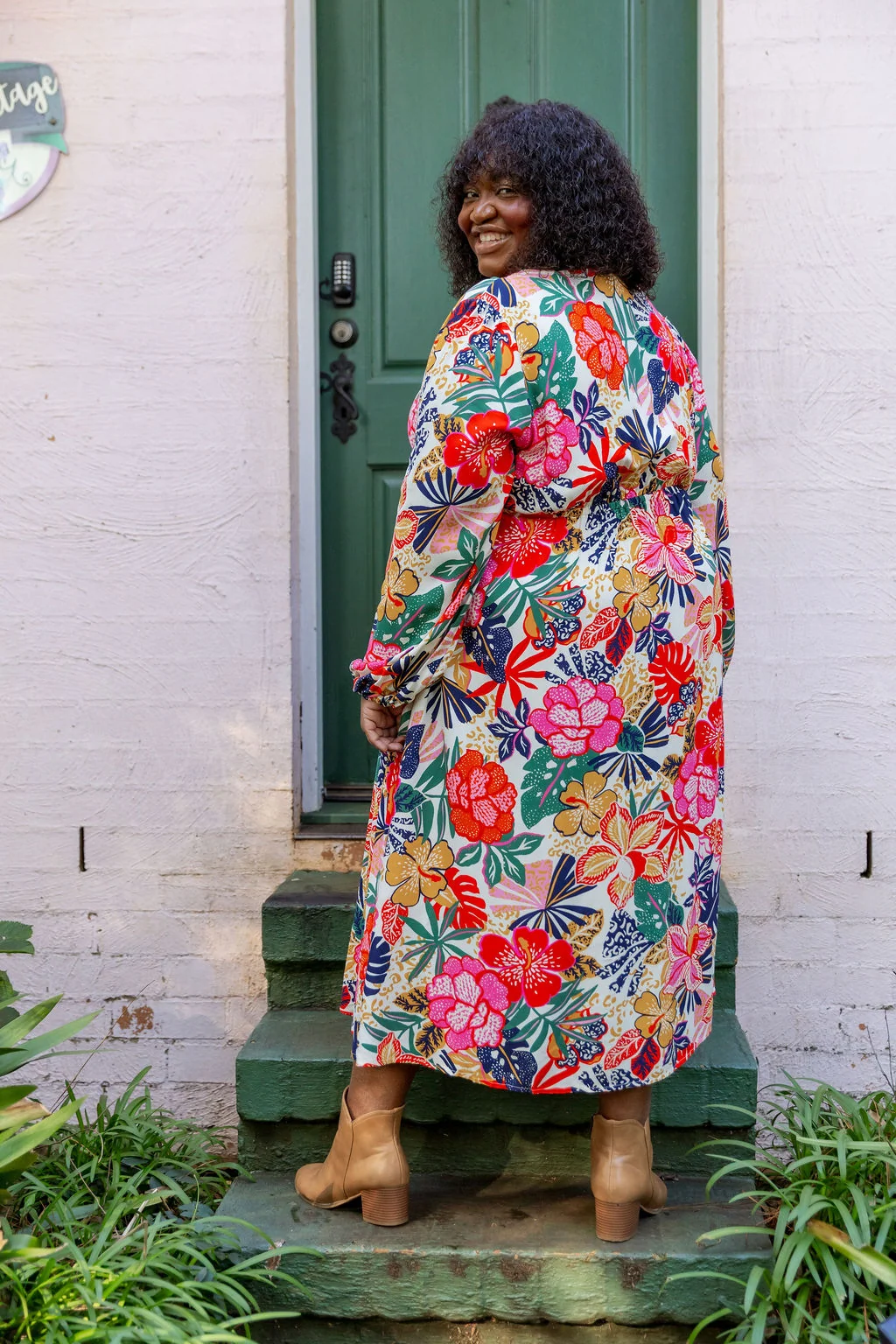 Grace Long Sleeve Midi Dress in Hibiscus