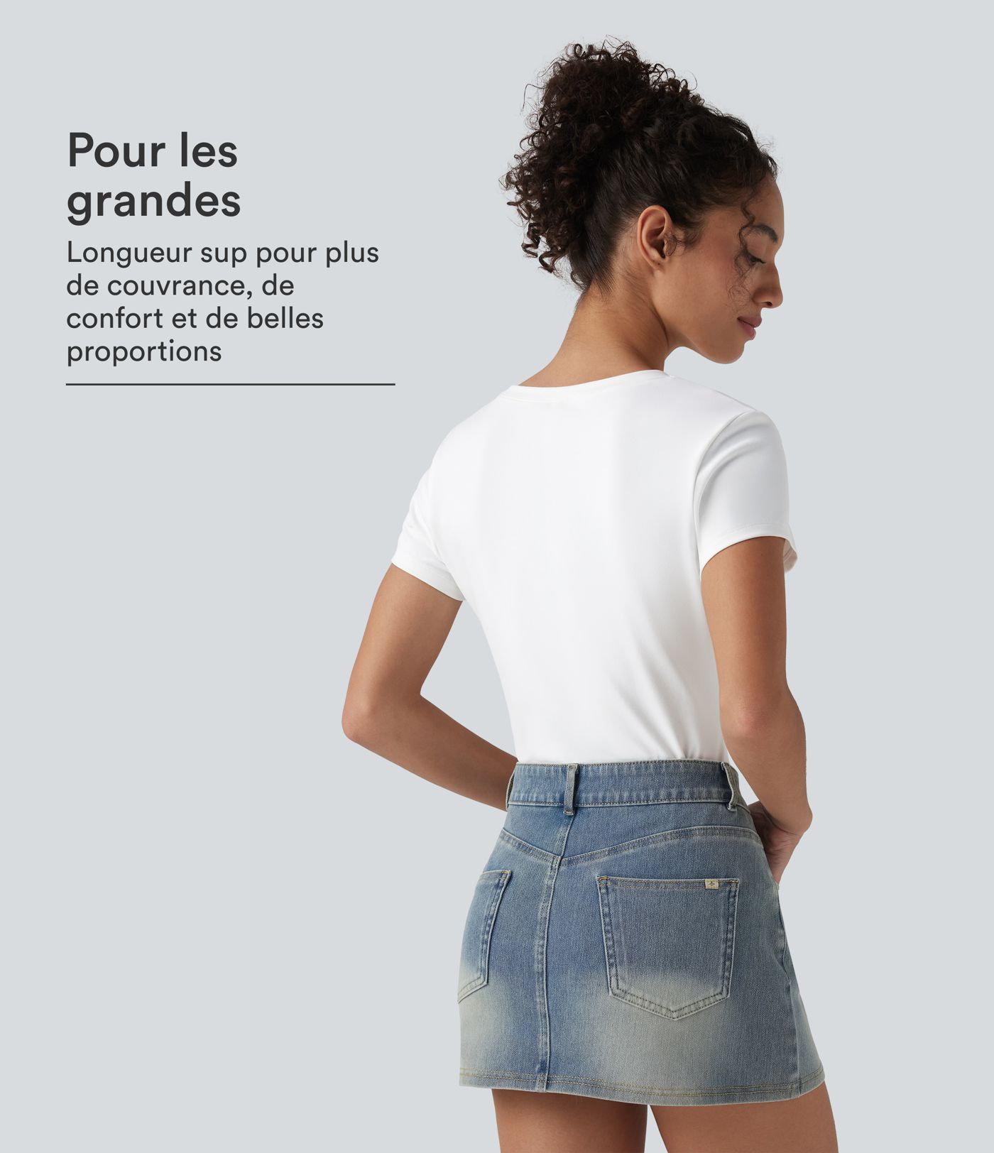 T-shirt baby tee décontracté col rond près du corps - Longueur plus longue