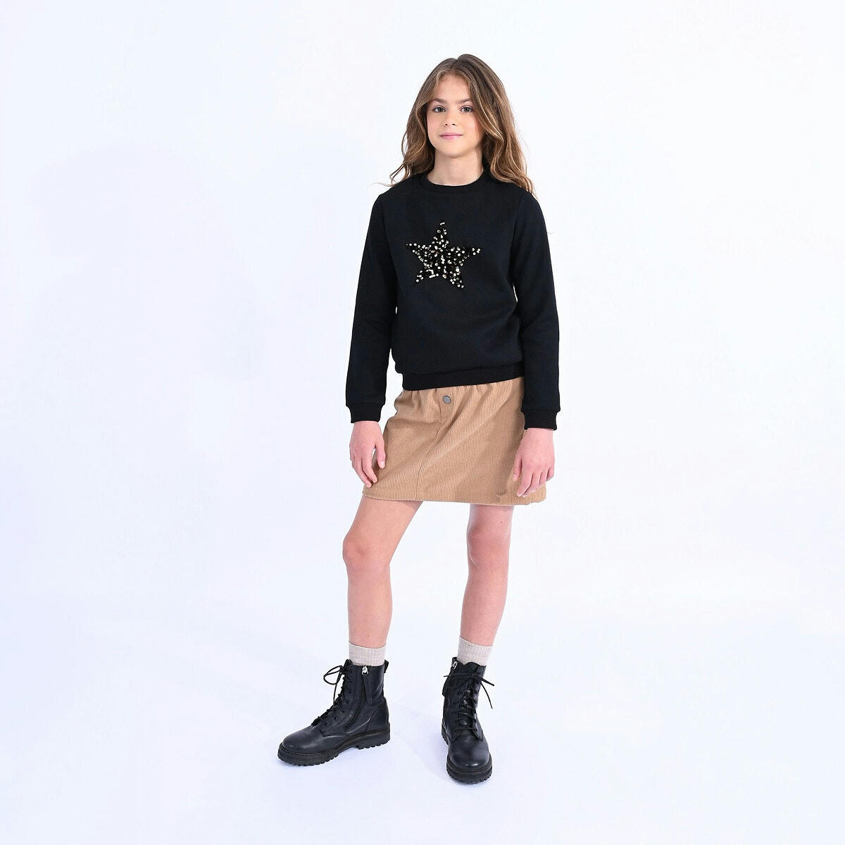 Sweat col rond, étoile en sequins, molleton