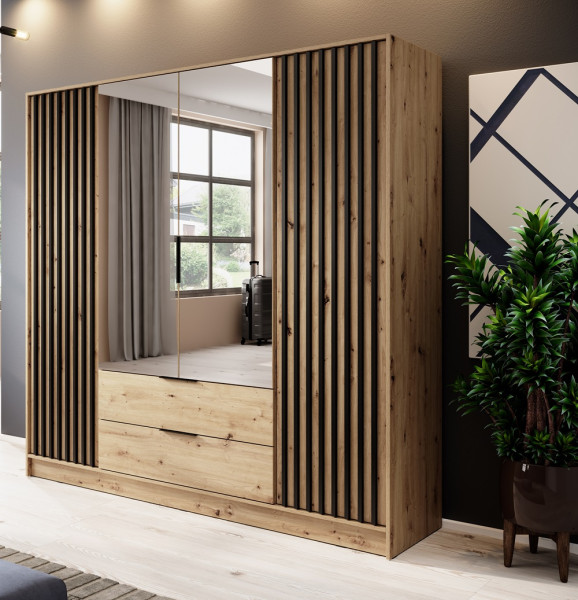 Szafa KELLY z lamelami i lustrem 206 cm - dąb artisan