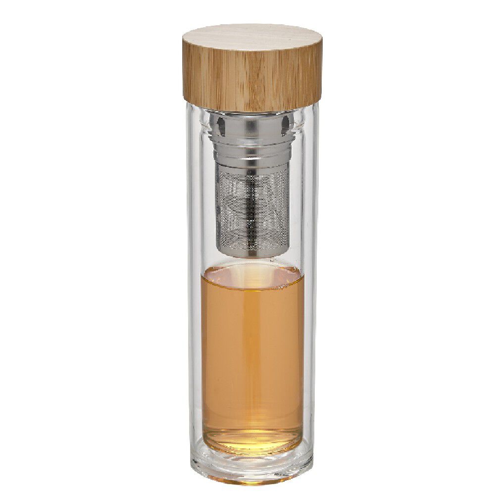 Bouteille à thé en verre et bambou naturel