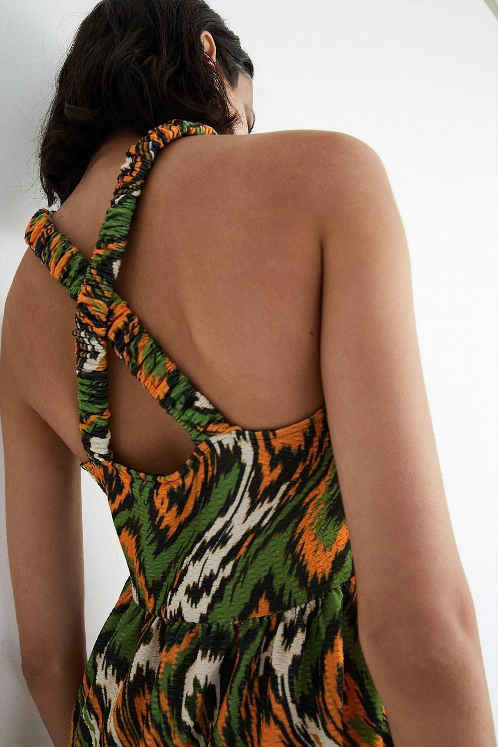 Warehouse Textured Jersey Abstract Cross Back Midi Dress