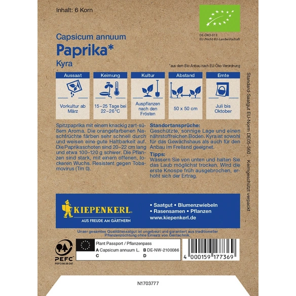 Spitzpaprika, Capsicum annuum, Bio-Qualität, Saatgut