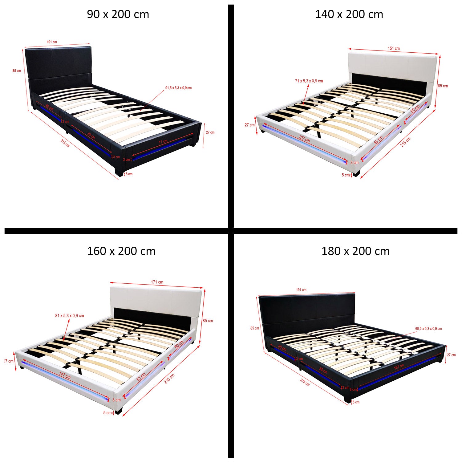 Home Deluxe LED bed ASTEROID zwart 160 x 200 cm