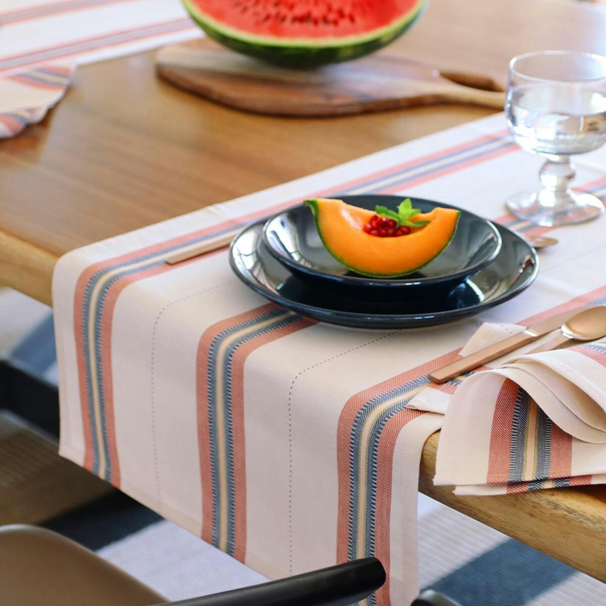 KANBO - Chemin de table coton et lin Terracotta 50x155 cm