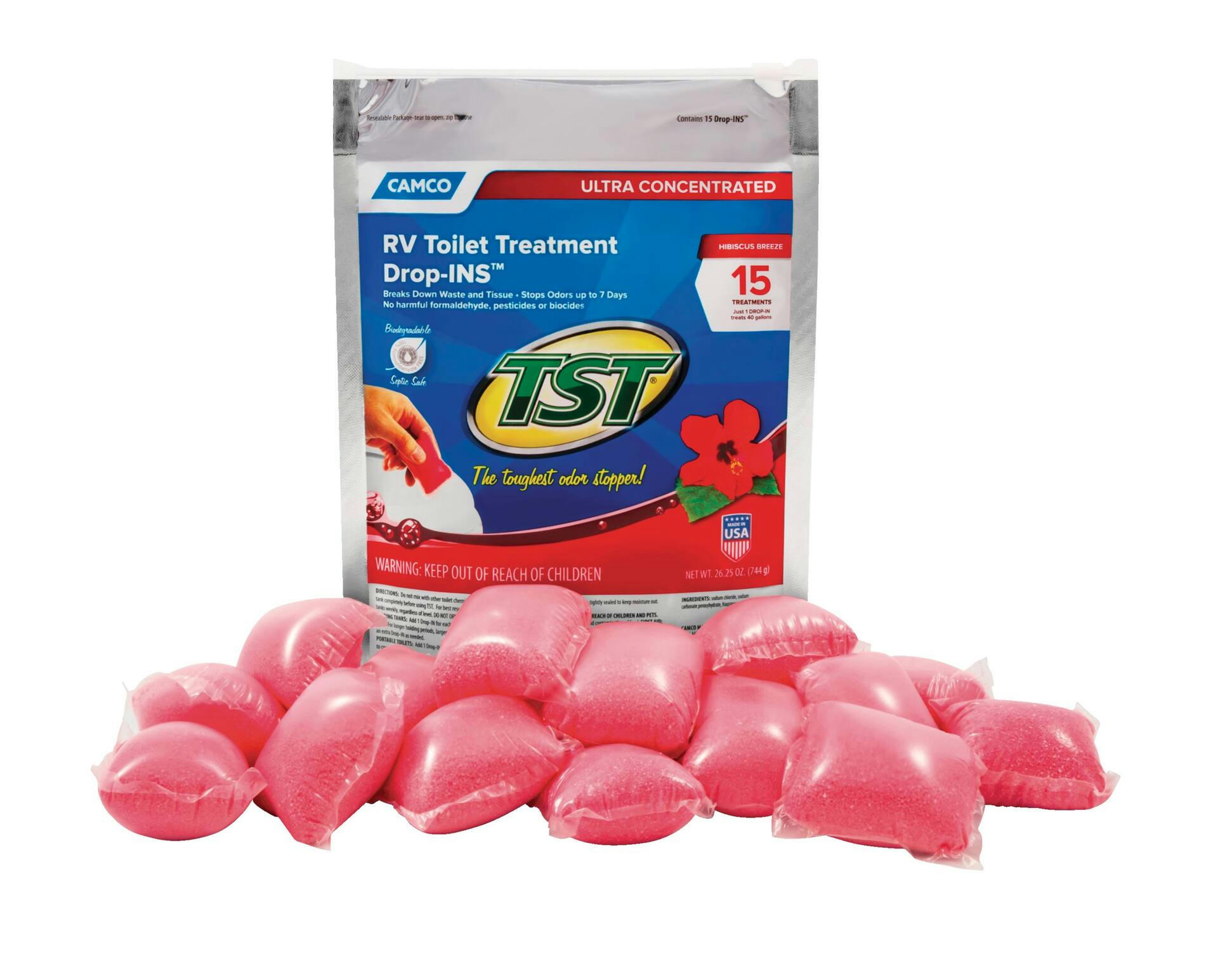 CAMCO 41600 TST RV Treatment Drop-Ins, Hibiscus Breeze, 15-pk