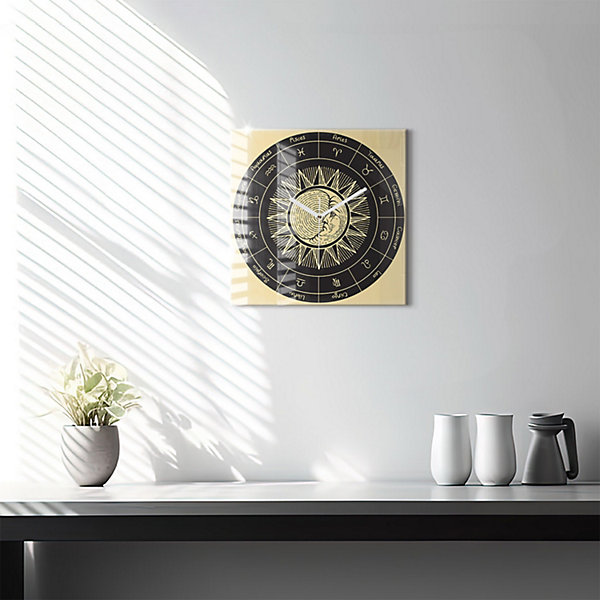 Horloge murale Wallfluent 30x30 cm Aiguilles blanches Zodiaques et Soleil 1 pcs