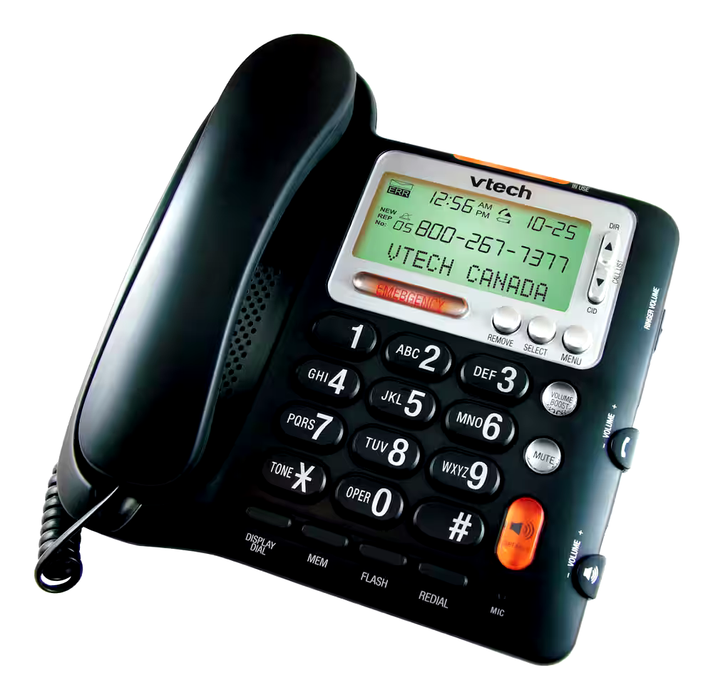 VTech Big Button Corded Phone with Caller ID/Waiting and Speakerphone, Black