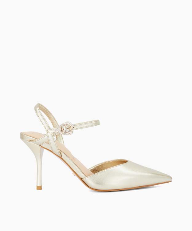 Compelling Gold - Leather Y-Strap Court Shoes