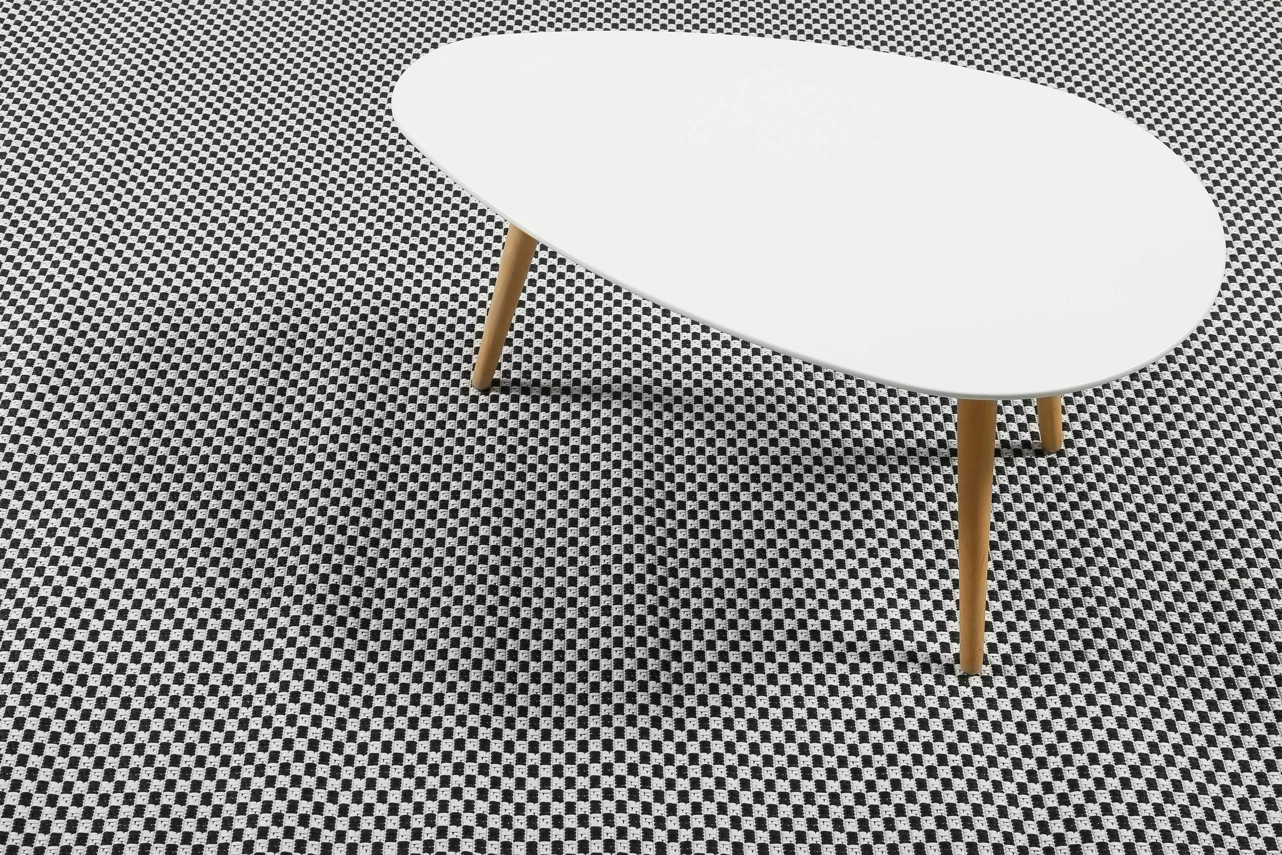 RACCOON - Tapis exterieur tissé plat motif damier blanc et noir 120x170