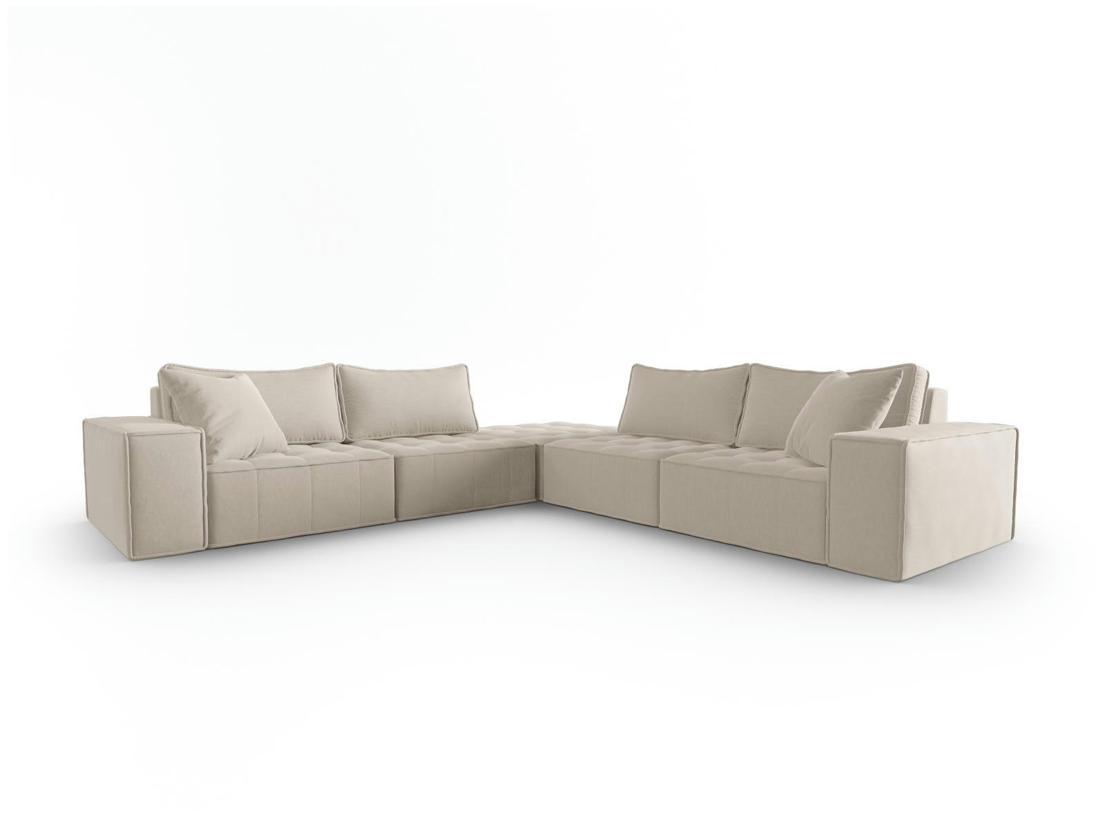 MIKE - Canapé d'angle symétrique modulable 7 places en tissu structurel beige
