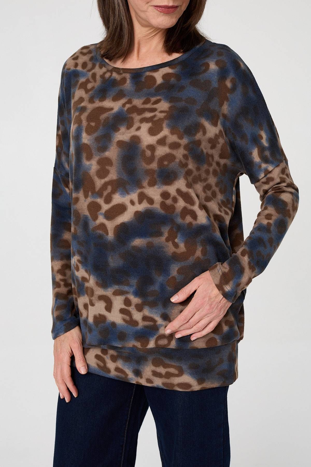 Izabel London Animal Print Relaxed Long Sleeve Top