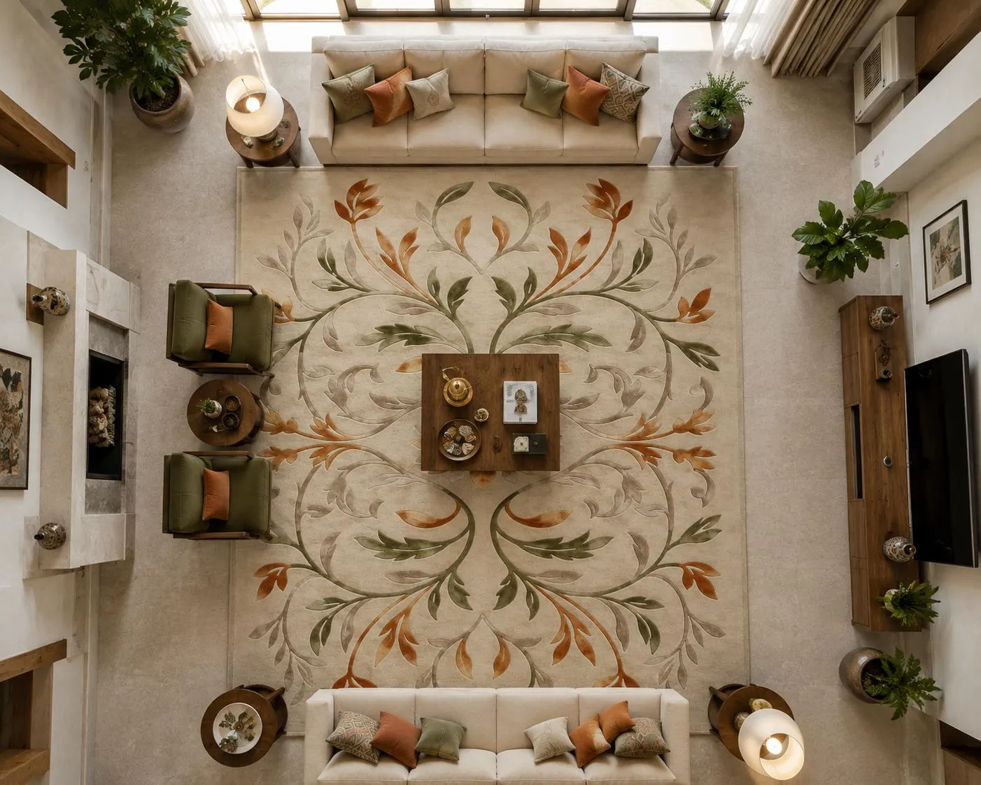 Handmade Floral Area Rug, Vintage Inspired Botanical Rug