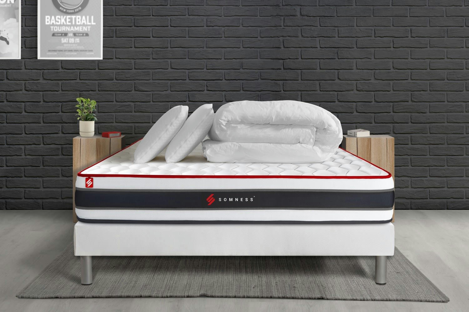 ENERGY - Pack matelas sommier kit 140x190 oreiller couette
