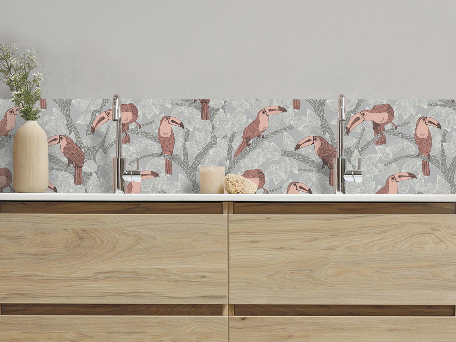 - Crédence adhésive toucans gris clair 40cmx2m