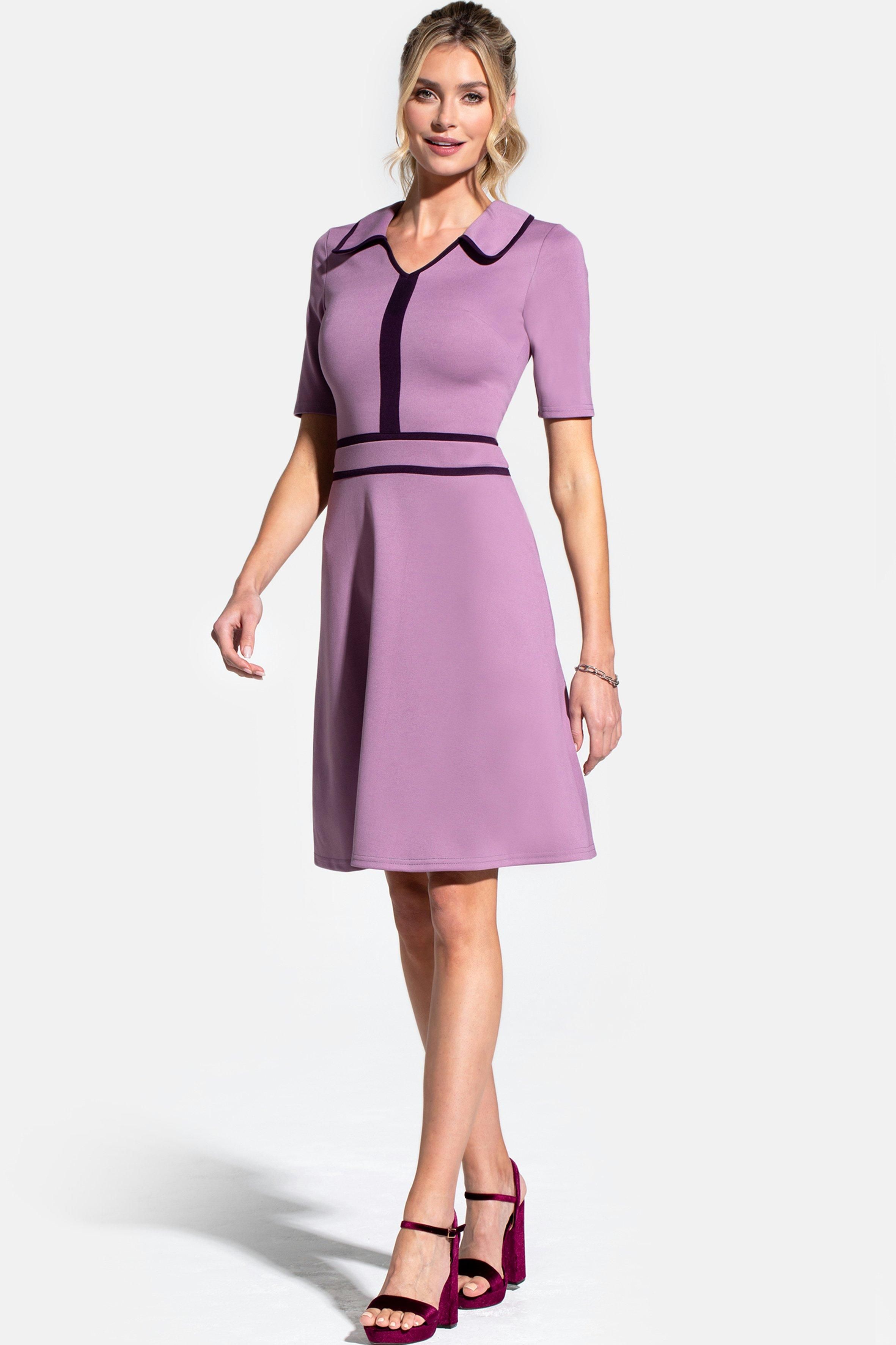 Hot Squash Contrast Piping Dress with Flared Skirt