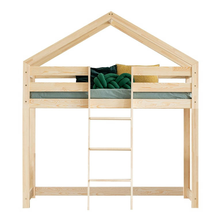 JEANNE - Lit cabane mi-hauteur 90x200 sommier inclus naturel