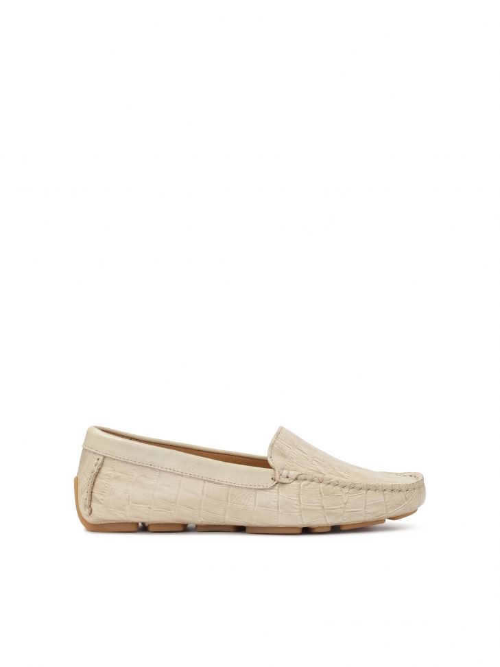Beige embossed leather moccasins