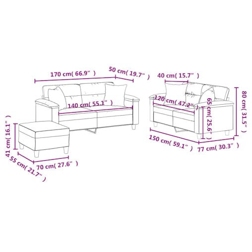 NNEVL 3 Piece Sofa Set with Pillows Black Faux Leather