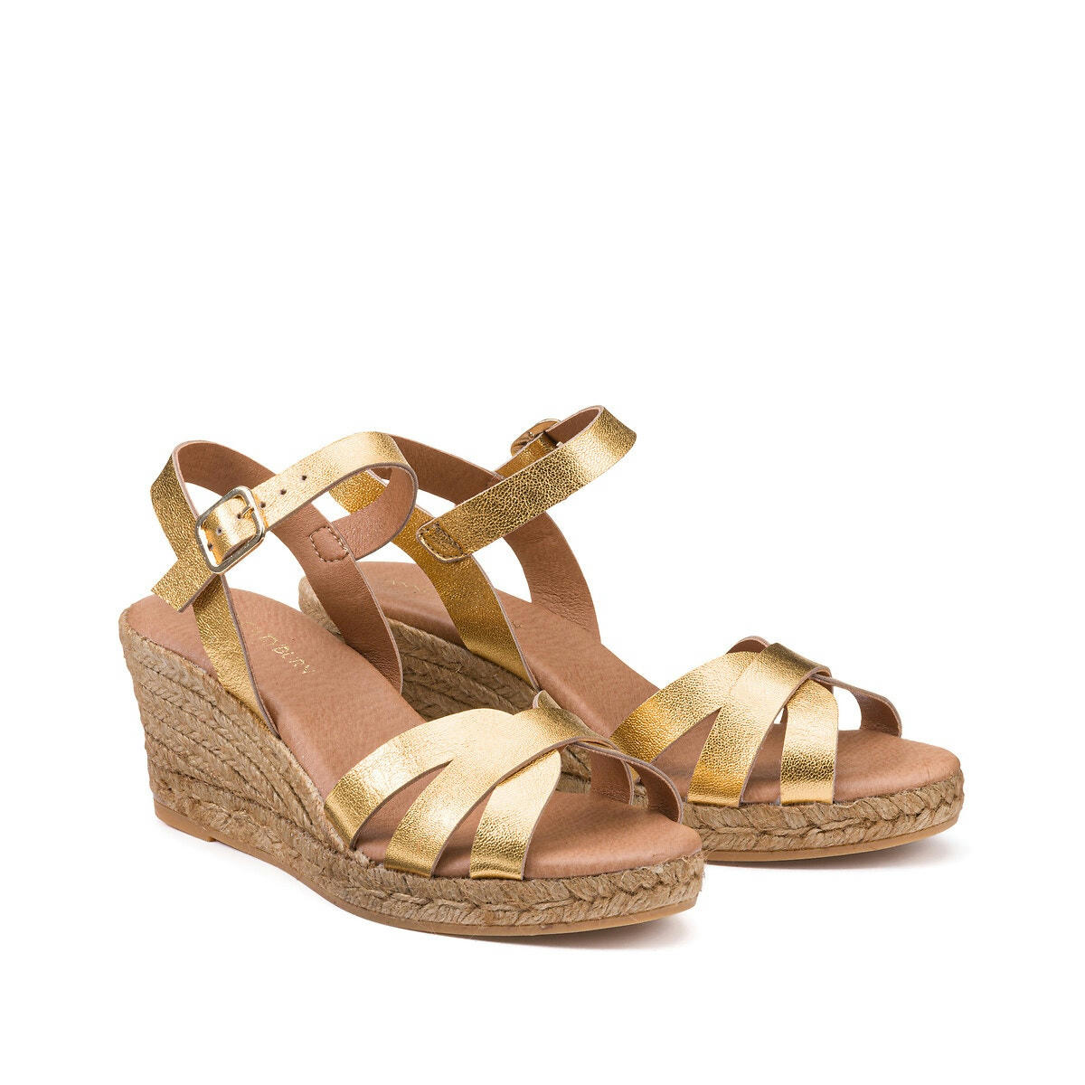 Sandales cuir, talon compensé
