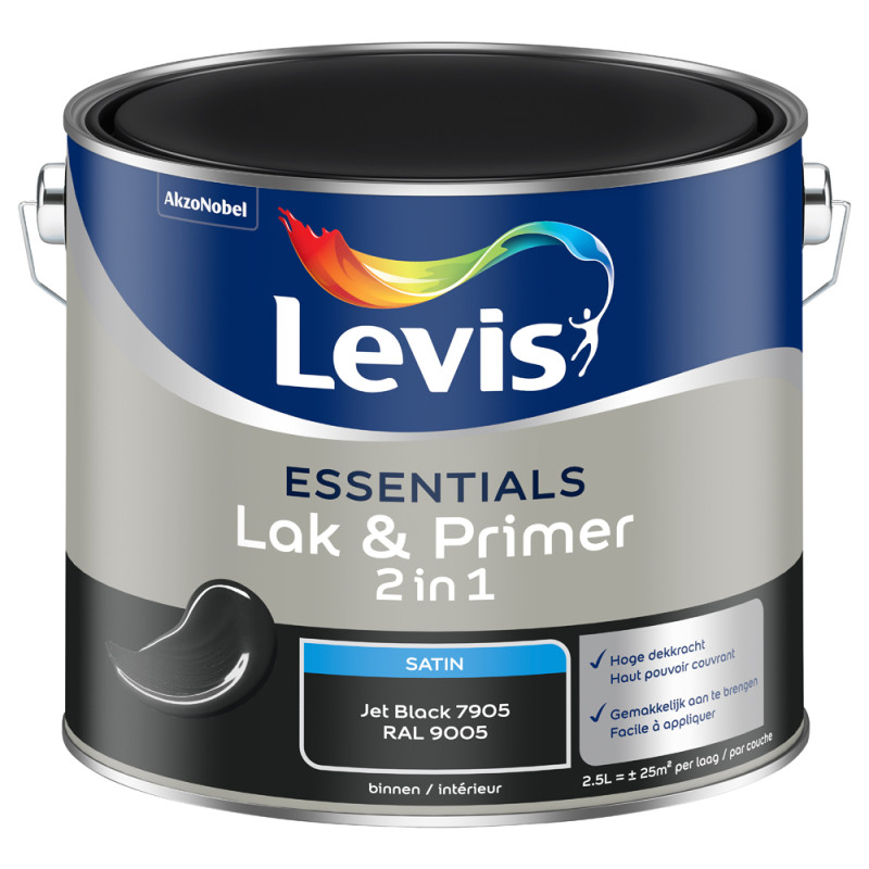 Laque & Primer 2-en-1 Essentials noir jet 2,5 L LEVIS