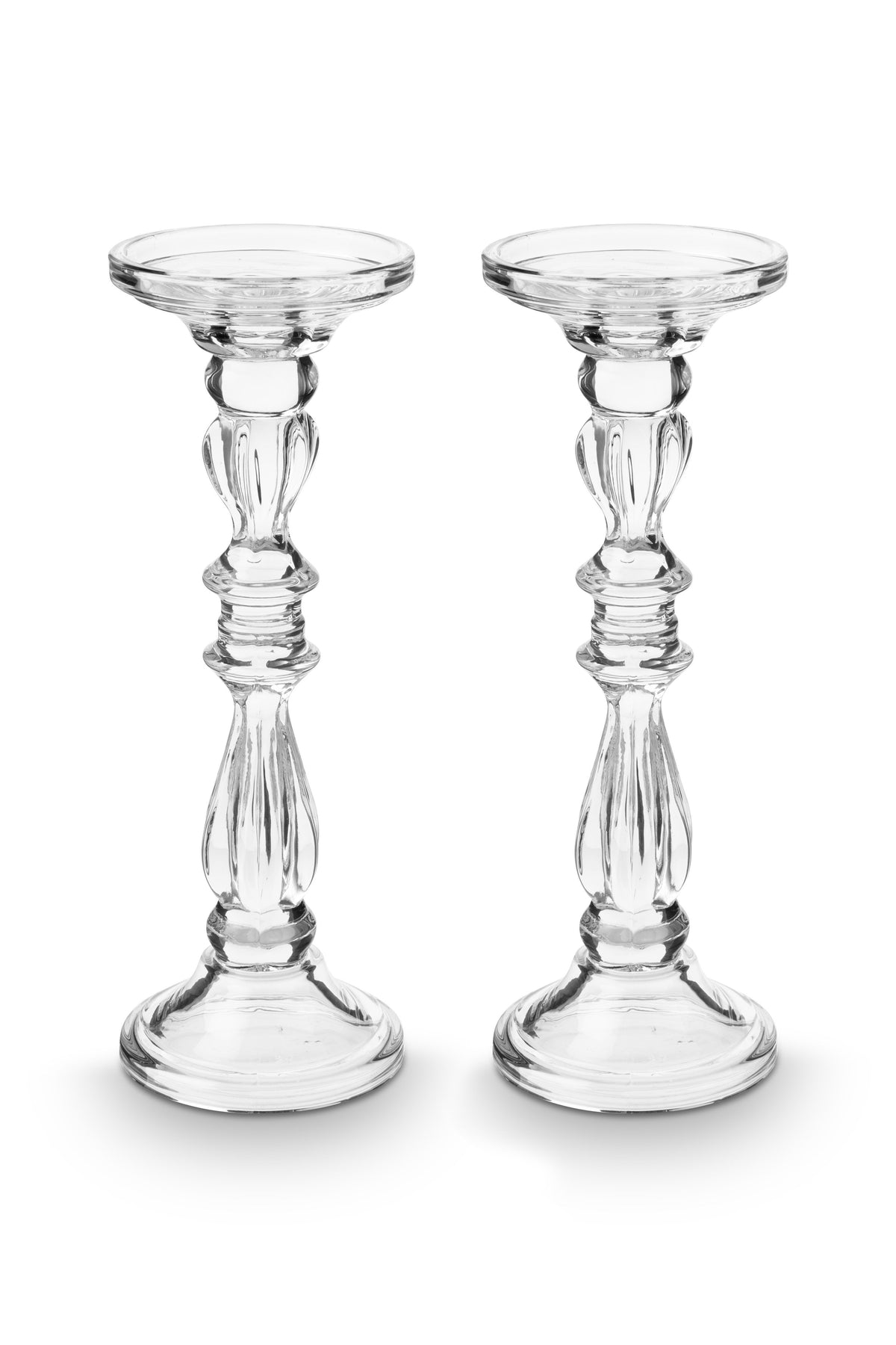 vtwonen Kandelaar - Set van 2 - Glas - Transparant - 10x28.5cm