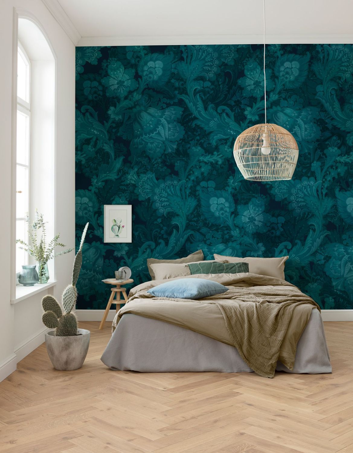 Sanders & Sanders fotobehang nachtelijke bloemen petrolgroen - 400 x 280 cm - 611865