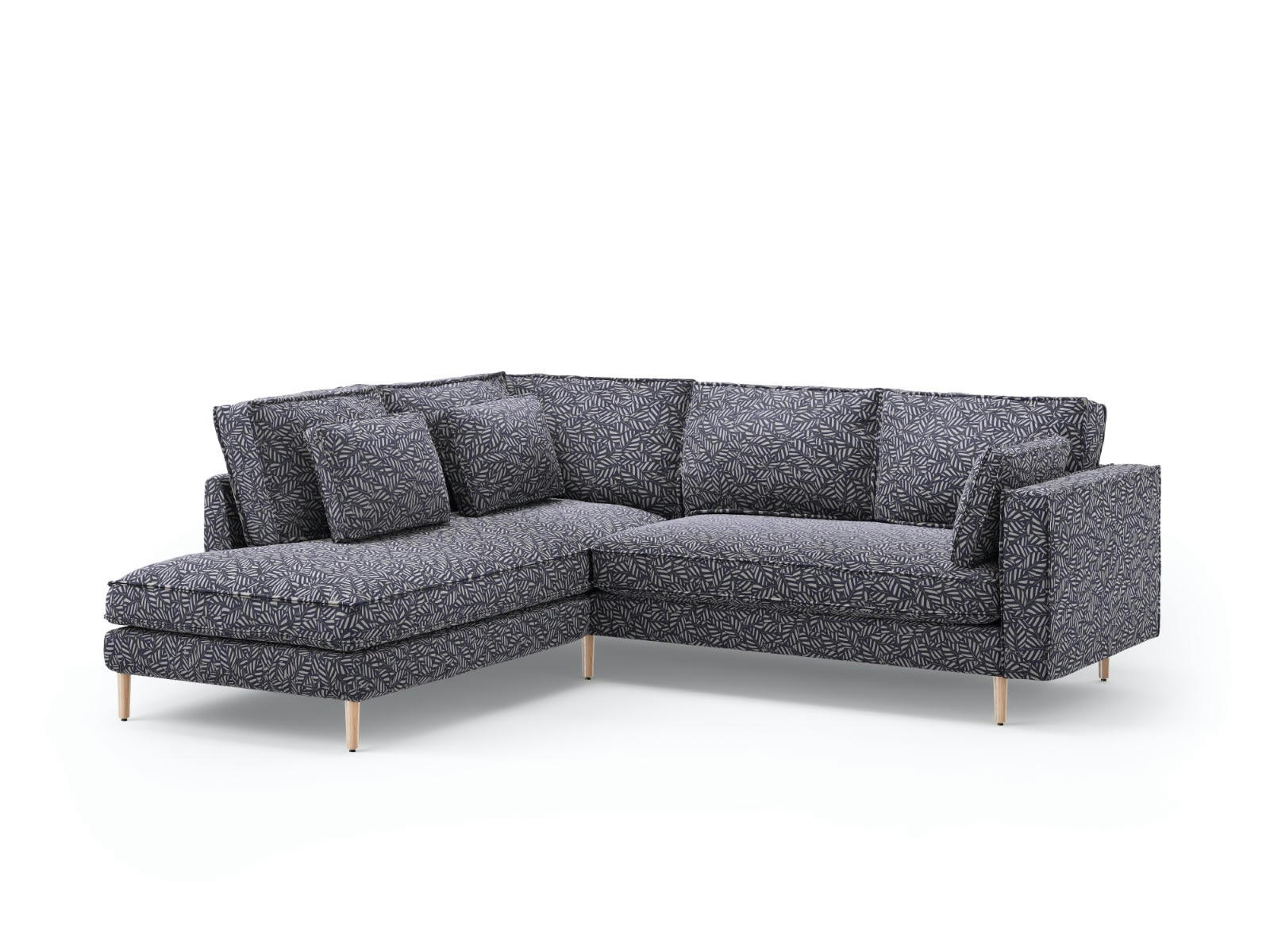 ALEXIS - Canapé D'Angle Gauche 5 places en Velours Motif bleu marine