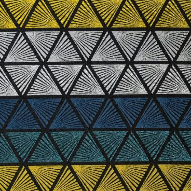 - Rideau vintage polyester motif triangulaire bleu 135x270cm