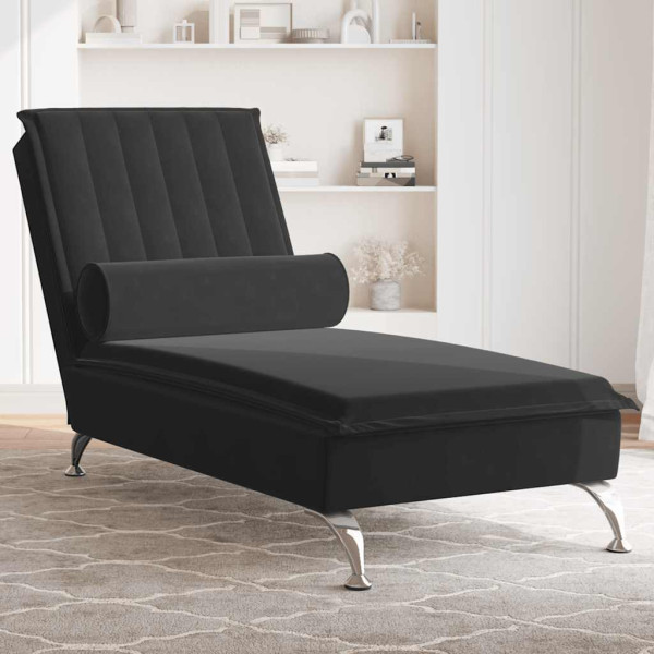 Szezlong z Masażem Fotel Sofa Masująca z Wałkiem Czarny Aksamit