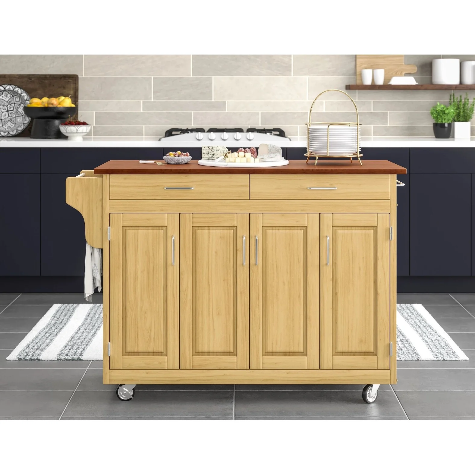 Copper Grove Puff Island Natural Finish with Cherry Top Kitchen Cart