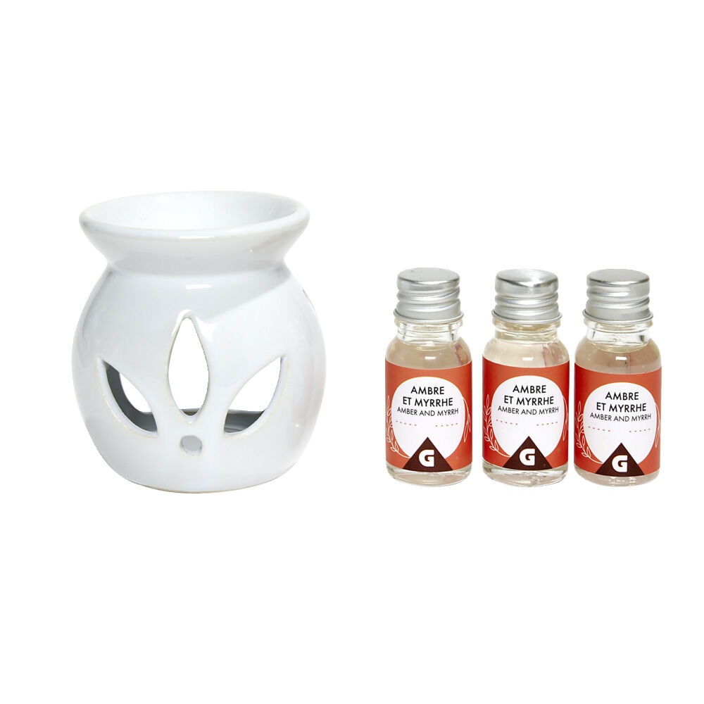 Set de br&ucirc;leur et 3 huiles essentielles - 4 parfums