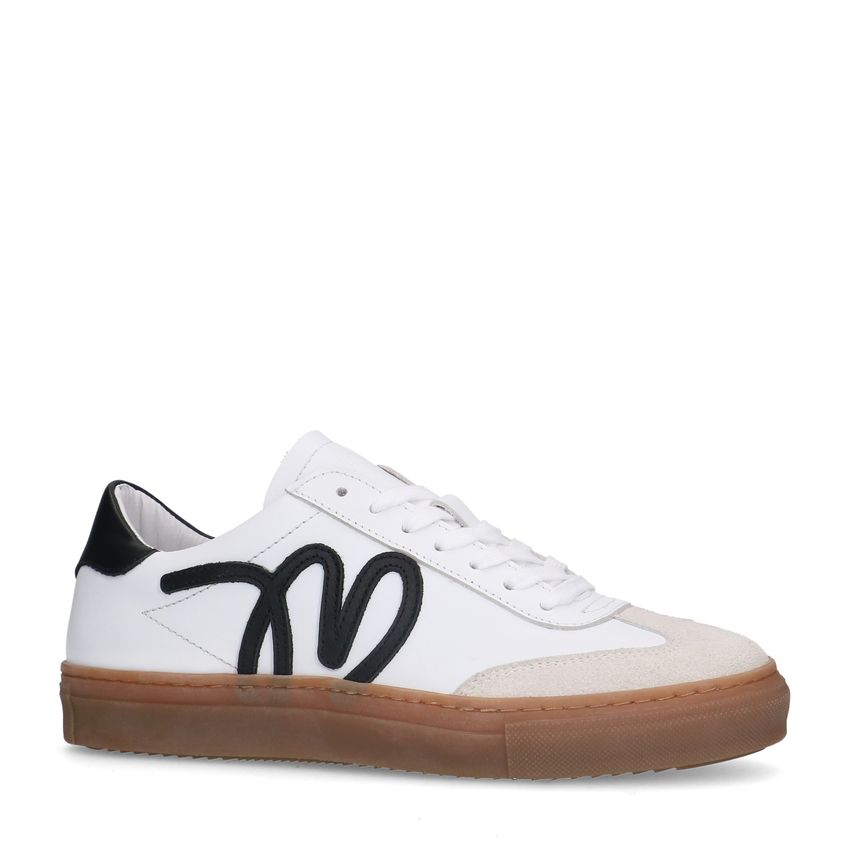 Manfield Witte leren sneakers met zwarte details